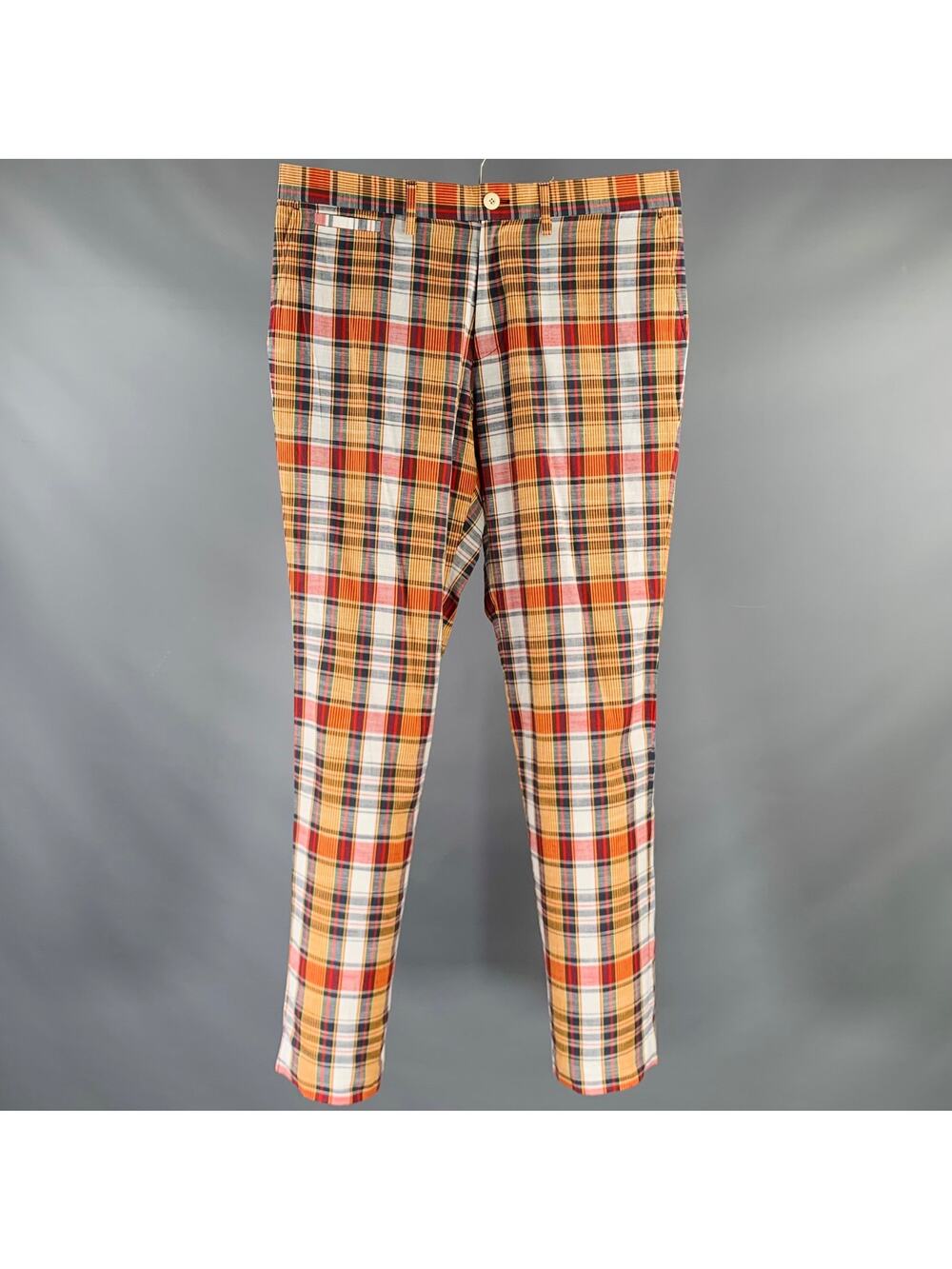 ROWING BLAZERS Size 32 Red Multi-Color Plaid Cotton Zip Up Madras Casual Pants